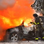 Firefighters tackle a BMW on fire on I-680 in Walnut Creek