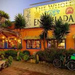 Sun setting on Whole Enchilada restaurant in Moss Landing