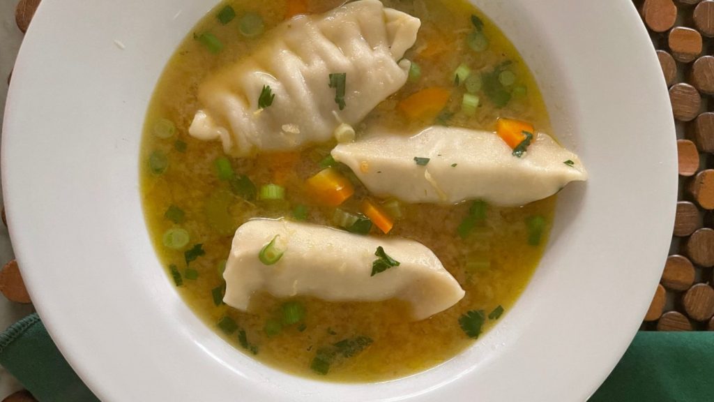 Recipe: This hearty soup is made with frozen potstickers