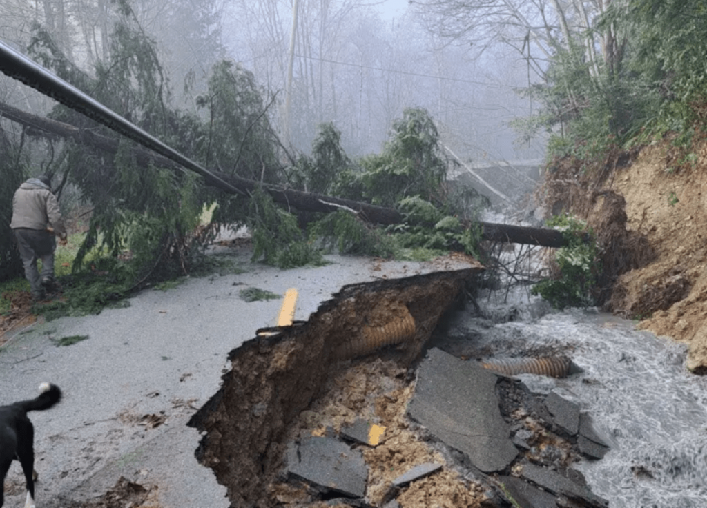 Northern California community trapped without power after rain washes out roads