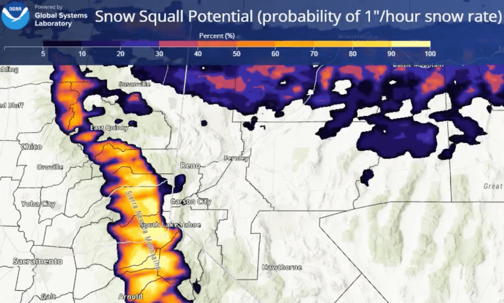 Sierra storm: Snow squalls, ‘very difficult’ driving expected Wednesday