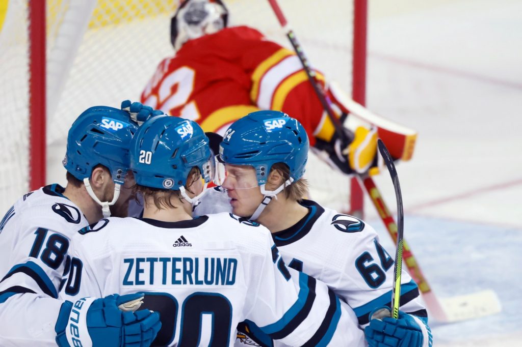 Two forwards have career nights as Sharks beat Calgary Flames