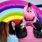 Bing Bong brings his rainbow wagon to Disneyland’s Pixar Place Hotel