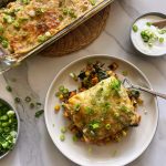 Feed a crowd with this easy Chard and Sweet Potato Green Enchilada Bake