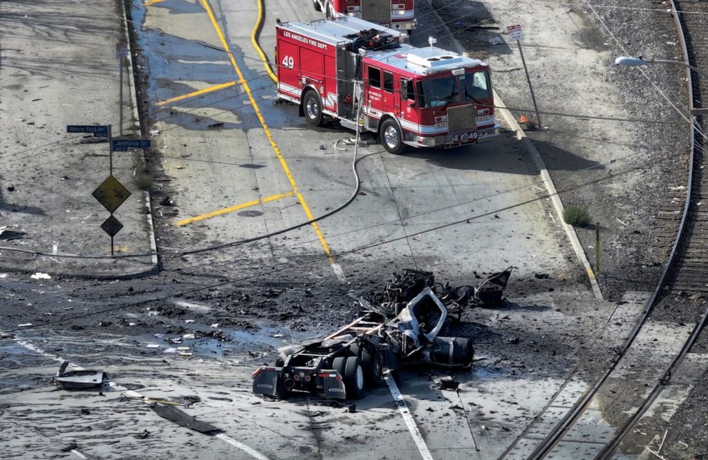 9 Los Angeles firefighters injured, 2 critically, in truck explosion