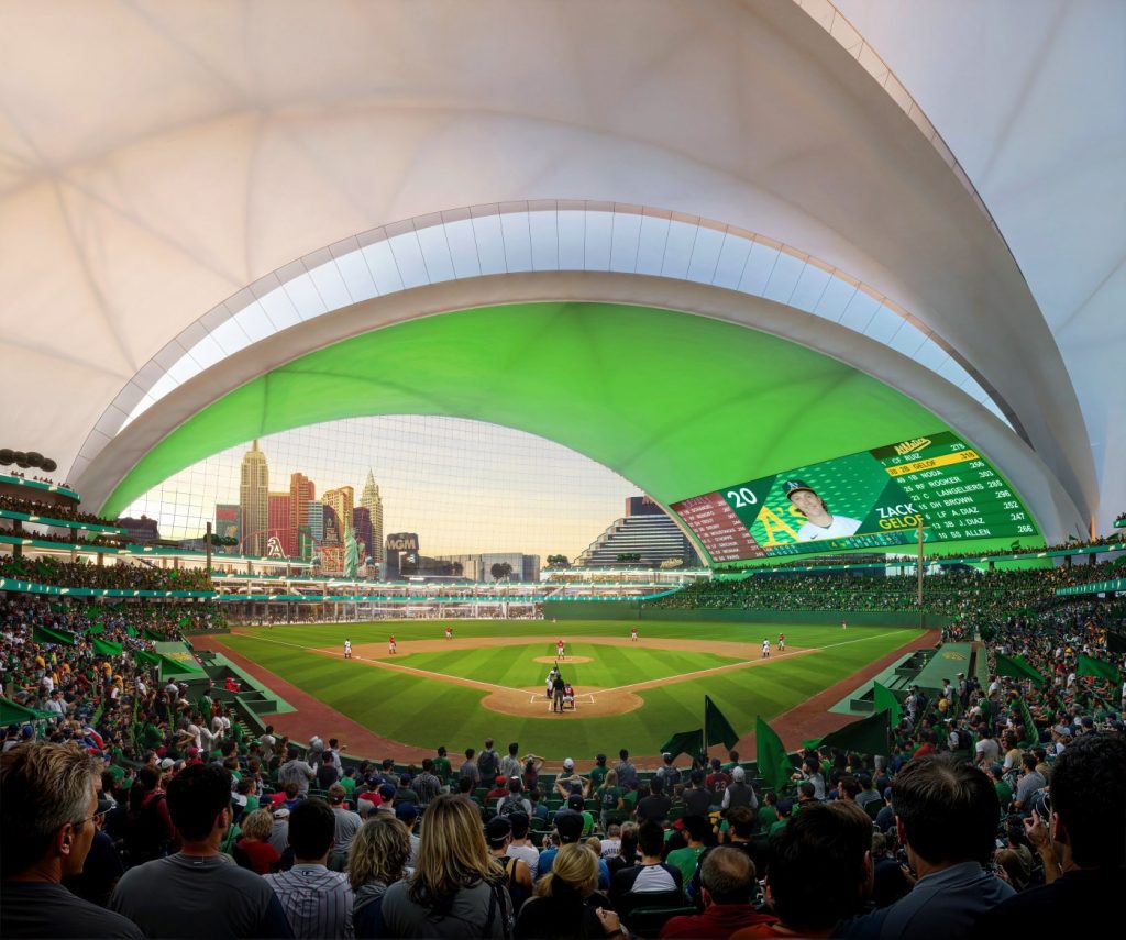 Oakland A’s release renderings for Las Vegas ballpark shaped like a ‘spherical armadillo’