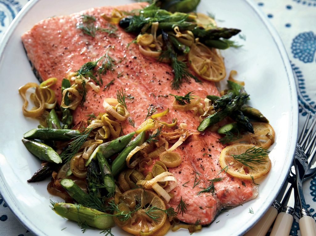 Recipe: Slow-Roasted Salmon with Lemony Leeks and Asparagus