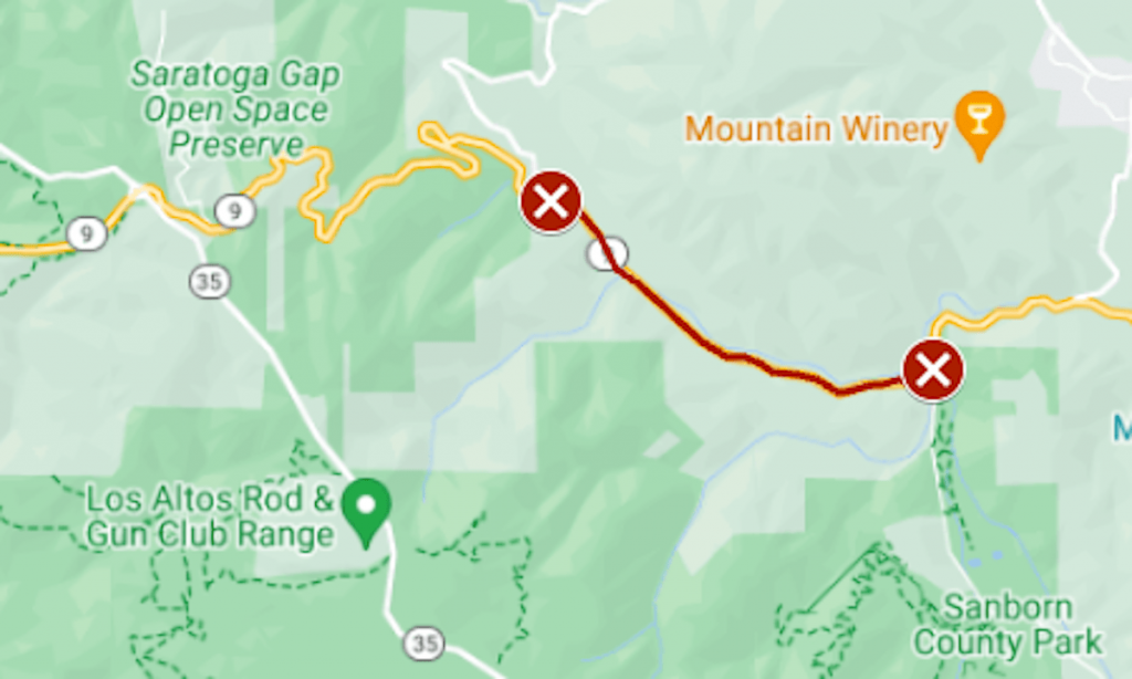 Map: Mudslide closes Highway 9 above Saratoga