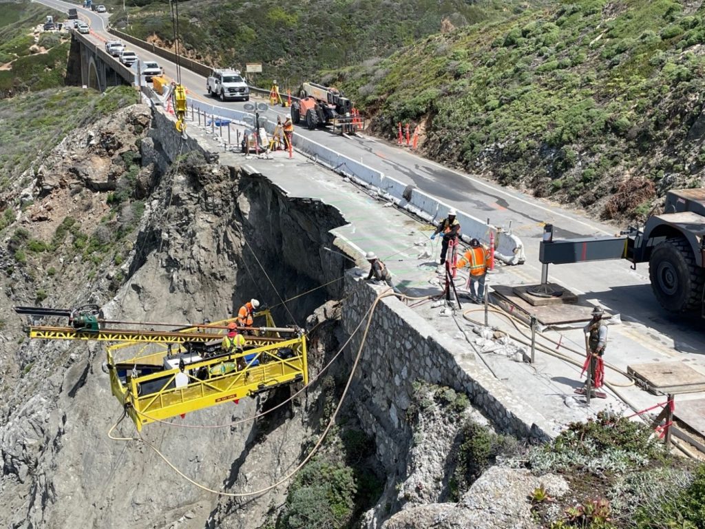 Caltrans works around the clock to stabilize Highway 1 at Rocky Creek slip-out