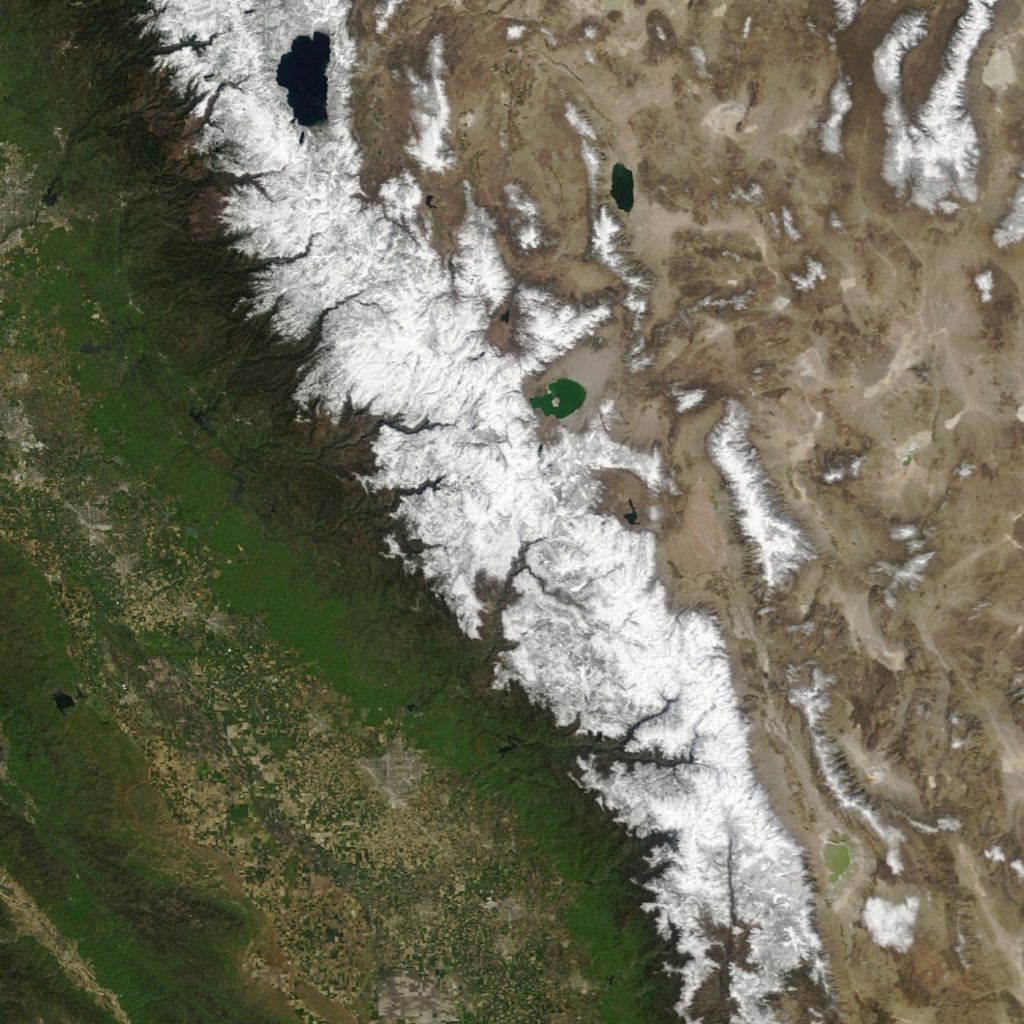 Satellite photos: This year’s ‘average’ Sierra snowpack compared to previous years