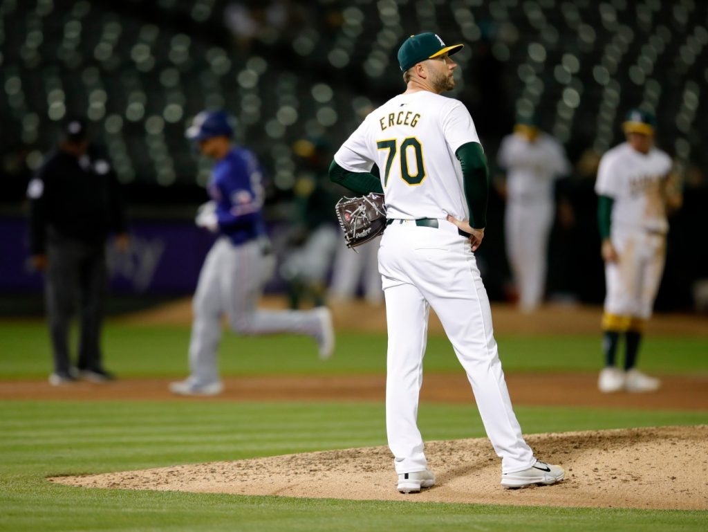 A’s bullpen can’t hold on as late Seager home run lifts Rangers