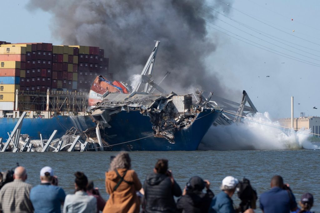 Explosives bring down remains of collapsed Baltimore bridge