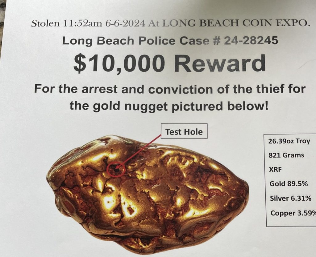 Rare Gold Rush-era nugget stolen at California show; $10,000 reward posted