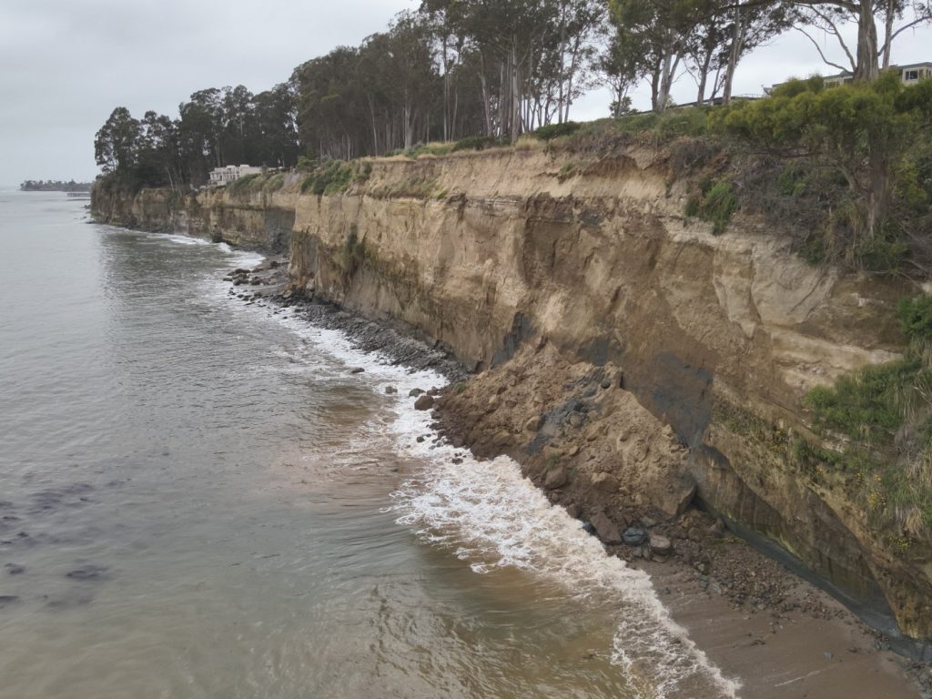 Slab of cliff at Capitola beach crumbles into sea