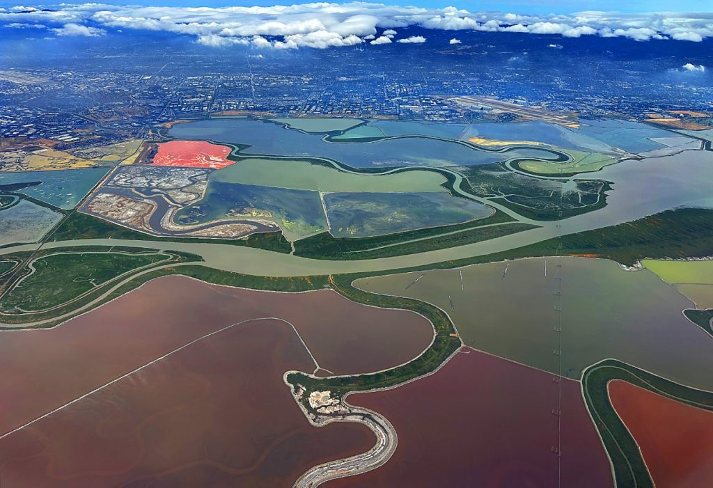 Salt ponds create colorful vista near Alviso