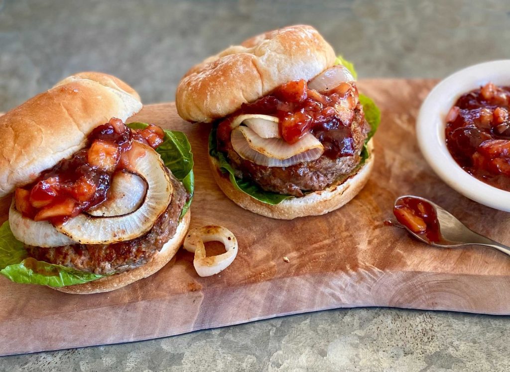 TasteFood: Chipotle turkey burgers topped with jammy compote