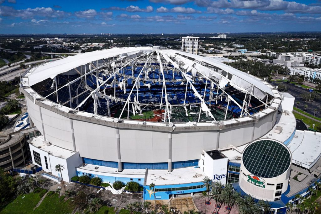 Hurricane Milton shreds roof of Tampa Bay Rays’ Tropicana Field