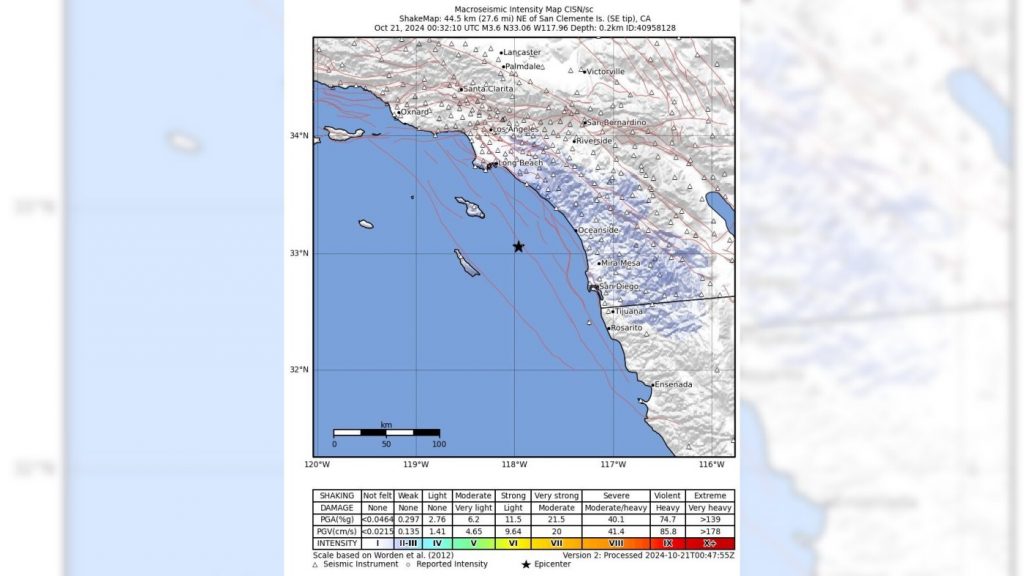 3.6-magnitude earthquake strikes 32 miles off south Orange County Coast