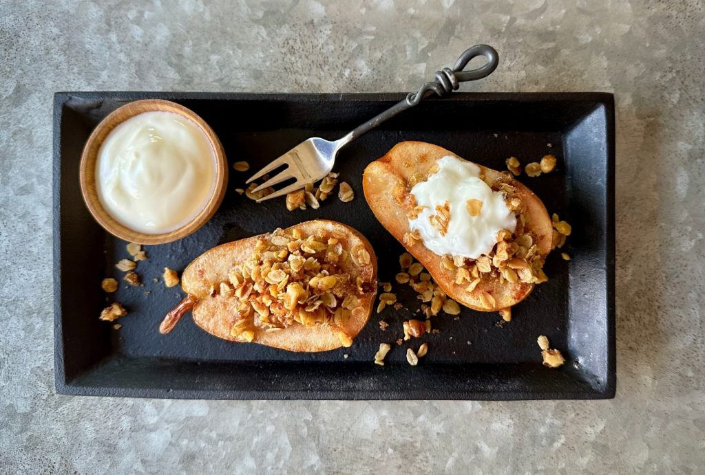 TasteFood: Forget fruit crumble, make baked spiced pears with streusel