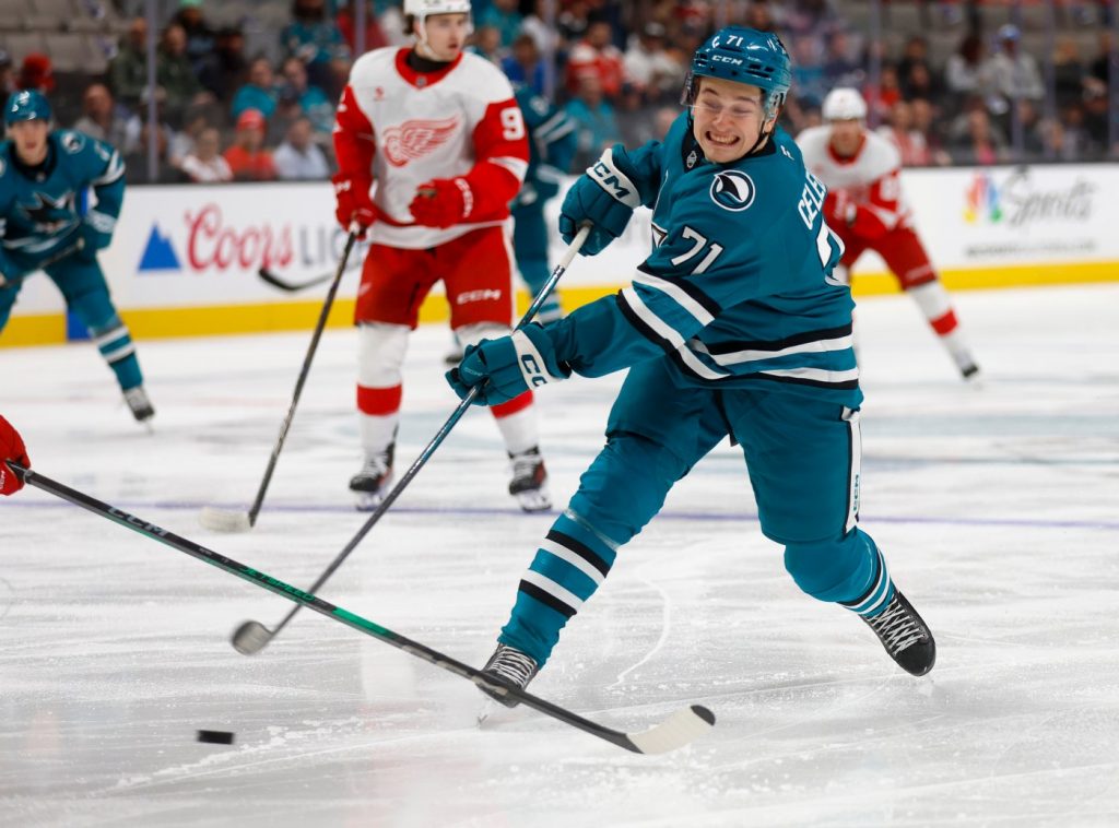 Celebrini’s career-first moment leads Sharks past Red Wings